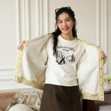 Contrast color printed T-shirt women's  spring and autumn new loose casual warm inner top, crew neck long-sleeved bottoming shirt