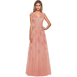 2025Hot trade evening dress women's shoulder long ball dress A-shaped skirt lace applique mesh formal party dress