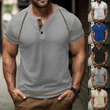 KKBOXLY 2025 Summer New Men's Casual T-Shirt Men's  n Heavy Waffle Crew Neck Button Versatile Solid Color Short Sleeve