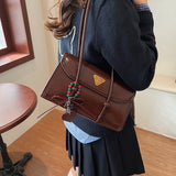 KKBOXLY 2025 Premium retro oil wax leather flip underarm bag women's popular new simple commuter large-capacity portable shoulder bag