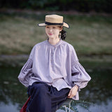 Shirt Women's Long Sleeve Spring Taro Purple Cotton Retro Elegant Lace Collar Court Premium Shirt C0225