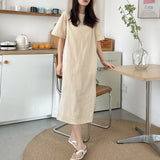 Solid color cotton simple macaron color home nightdress spring new soft and skin-friendly can be worn outside round neck long dress