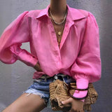 2025 spring and summer new products New  eBay spot steel buckle simple loose lantern sleeve long sleeve commuter shirt