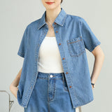 Customized 2025 summer cotton denim shirt comfortable and fashionable versatile retro loose short-sleeved shirt