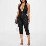 summer  New popular new  slim-fit high waist deep V backless temperament sexy jumpsuit