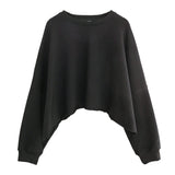 Classic crew neck solid color sweater women's clothing spring and autumn loose casual short top shoulder bubble sleeve jumper
