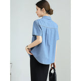 Customized cotton denim short sleeves 2025 summer fashionable and comfortable versatile retro commuting temperament loose short sleeved shirt