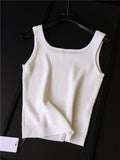 Solid color threaded elastic slim square neck sleeveless knitted top women's ice suspender short vest Z297
