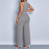 new New women's clothing fashion personalized striped printed sleeveless vest top loose wide-leg trousers set
