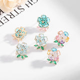2025 S925 Silver Needle Korean Edition Small Fresh Earrings Sweet Temperament Earrings Zircon Inlaid Simple Color Flower Stud Earrings Women