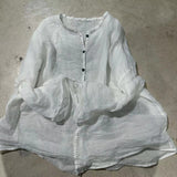 2025    23/3 Xiaochu, inner literary and retro light and thin ramie loose shoulder crew neck button-down shirt