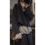 2025  22/7 Mulberry, early autumn literary and retro linen stand-up collar diagonal placket with shoulder-length short small cardigan