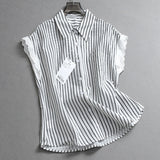 Striped lapel loose lace bat-shaped short-sleeved shirt can be matched with a complete set of wide-leg pants women's suit Z088