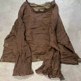 2025    24/3 SN36 literary and sweet two-color ramie long-sleeved lotus leaf neck pullover sunscreen shirt