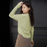 Spring New Threaded T-Shirt Comfortable Casual Bottom Shirt Women's Clothing Solid Color Crew Neck Long Sleeve Top