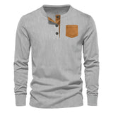2025KKBOXLY popular  2025 Popular trade spring new casual men's corduroy Henry shirt men's long-sleeved pocket T-shirt