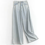 Thin soft and comfortable cover-up slim high-waisted straight-leg pants summer new versatile wide-leg pants women's jeans D149