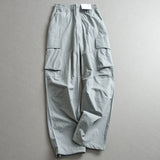 "Unisex" Side Pocket Solid Color Thin Overalls Elastic Waist Wide Leg Versatile Casual Pants L648