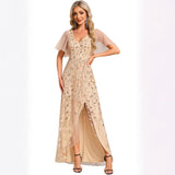 2025sequined V-neck split annual meeting dress  new sexy catwalk banquet  evening dress
