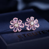 2025 S925 silver needle sweet temperament niche design feeling water drop zircon inlaid earrings wholesale fairy wind flower stud earrings