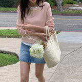 Korean contrasting color fake two-piece milk waxy knitted sweater spring new women's clothing temperament gentle long-sleeved bottoming shirt top women