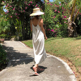 summer vacation wind suspender skirt women, pure cotton Korean ins backless lace-up design medium and long dress
