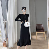 2025 Autumn and winter new medium and long knee-length sweater skirt with coat slim-fit base with fishtail knitted dress women