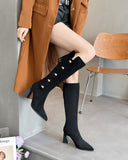 2025  Suede Trendy Button High Heel Over Knee Boots popular New Stiletto Side Zipper Boots Pile Boots
