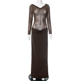 2025 F24DS398  style summer  new women's clothing temperament sexy one-word shoulder mesh see-through long dress