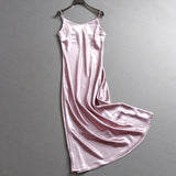 Simple solid color glossy satin slim V-neck sleeveless suspender skirt temperament commuter dress dress Z713