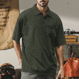 KKBOXLY 2025 Across the summer new men's washed lapel button T-shirt heavy oversize retro brown casual short sleeves
