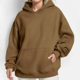 2025 popular autumn  women's clothing temperament commuting solid color loose pocket fashion casual hooded sports sweater 661
