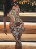 summer  New new special printing sexy slim backless shoulder neck women's onesie