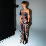 2025 D23DS281  women's clothing autumn new casual slit print tube top sleeveless slim basic dress