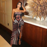 2025 D23DS281  women's clothing autumn new casual slit print tube top sleeveless slim basic dress