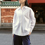 Spring cotton women's shirt versatile casual solid color lapel cardigan  simple loose long-sleeved shirt