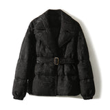2025 Jacquard waist goose down jacket black down jacket women's high-end women's clothing short Pinghu winter clothing winter 95 white goose down