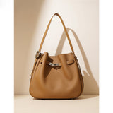 2025 Bags Large-capacity women's niche leather cowhide bucket bags Versatile Popular-style shoulder bags Premium casual messenger bags