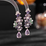 2025 New colored zircon earrings in summer 2023, colored crystal zircon long earrings, women's fresh flower earrings.