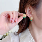 2025 S925 Silver Needle Korean Edition Small Fresh Earrings Sweet Temperament Earrings Zircon Inlaid Simple Color Flower Stud Earrings Women