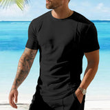 KKBOXLY 2025 New summer new men's casual personalized short-sleeved T-shirt 2025 trade wholesale waffle crew neck top men's clothing