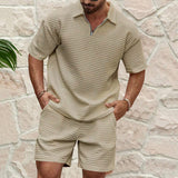 KKBOXLY popular summer New men's casual trend fashionable and comfortable waffle solid color lapel shirt sports suit