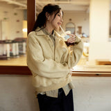 College style POLO collar design sweater women's autumn and winter new half-open button long-sleeved top contrasting color embroidered jumper