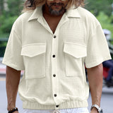 KKBOXLY 2025 new n tooling POLO shirt short-sleeved men's summer loose casual solid color large pocket lapel T-shirt