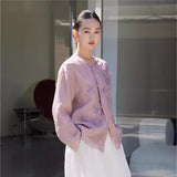 New Chinese Top Shirt Spring Jacket Women's Dopamine National Style Women's Cardigan Purple Embroidered Cardigan B0323