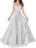2025Popular trade dress  new one-word shoulder off-the-shoulder dress women's long sequined ball evening dress