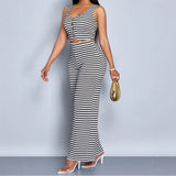 new New women's clothing fashion personalized striped printed sleeveless vest top loose wide-leg trousers set