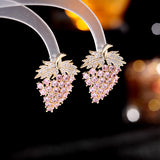 2025 Cross-border wish hot-selling cute and fresh summer earrings colored zircon fashion fruit earrings silver needle grape stud earrings