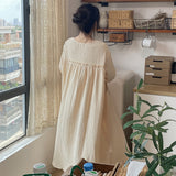 New simple long-sleeved crepe dress long loose casual casual style home dress can be worn outside nightgown women