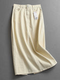 Solid color washed white polished semi-elastic waist high waist thin hip skirt medium and long skirt versatile denim skirt skirt skirt L378